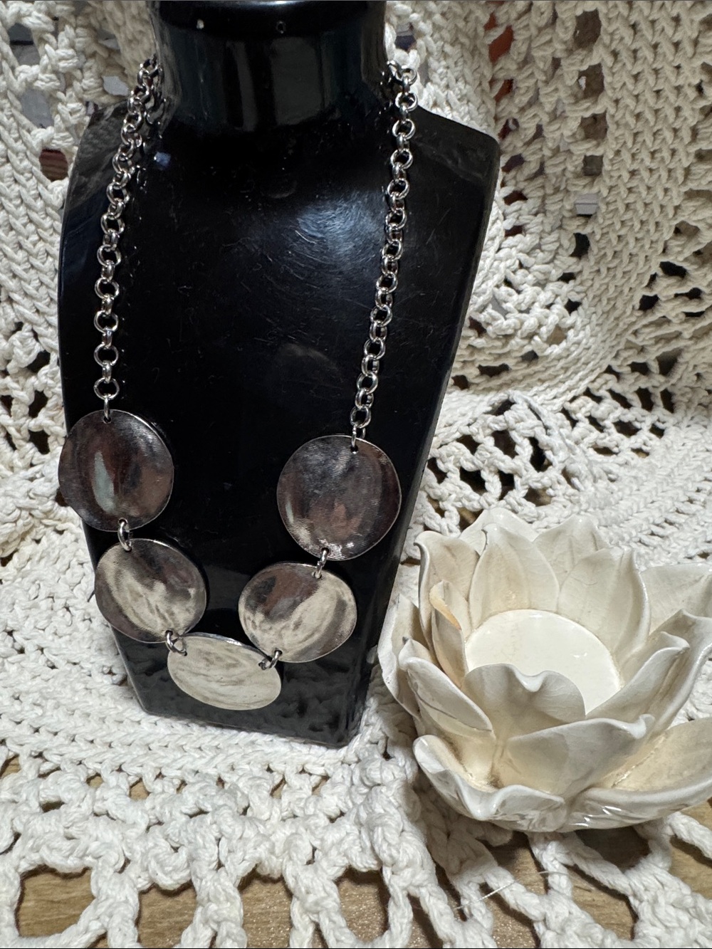Silver Tone Disc Link Necklace - Women Jewelry